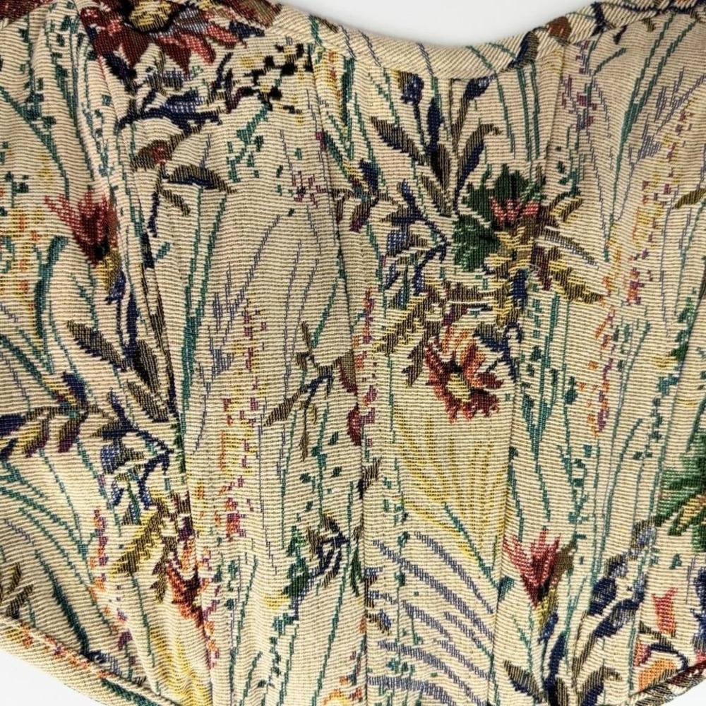 Tapestry Floral Corset Top Sz L Lace Up Strapless Cottagecore Boho Festival - Picture 4 of 6